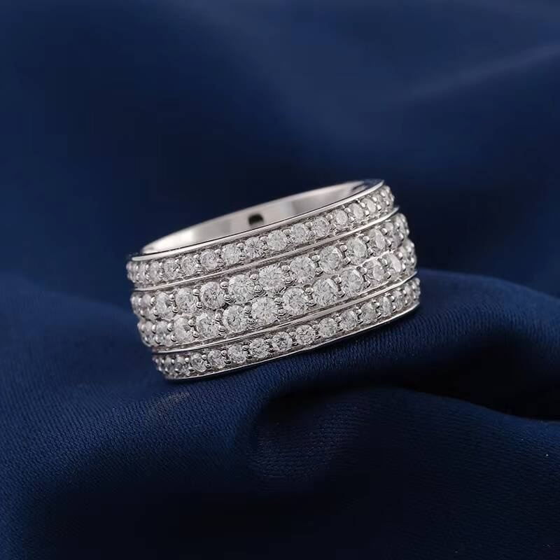 Hip Hop Iced Out 10k Gold Pass Diamond Tester 5 Rows VVS Moissanite GRA Rapper Dazzling Sparkly Eternity Band Ring for Men