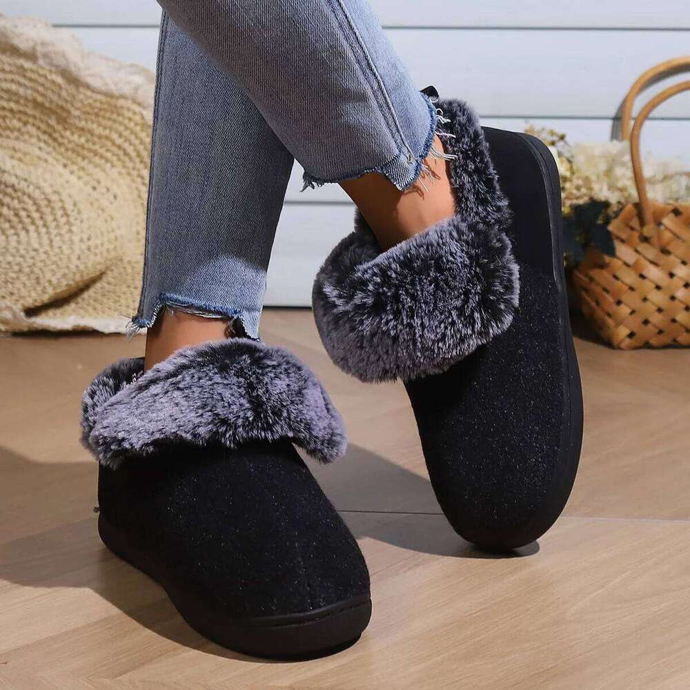 Kidmi Winter Fur Loafers Fluffy Home Shoes For Women Indoor Warm Closed Soft Non-slip High Ankle Fuzzy Slippers