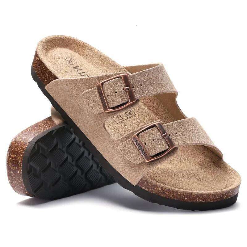 Kidmi Fashion Summer Sandals For Women New Men Cork Footbed Adjustable Slides Anti-slip Casual Unisex Slippers With Arch Support