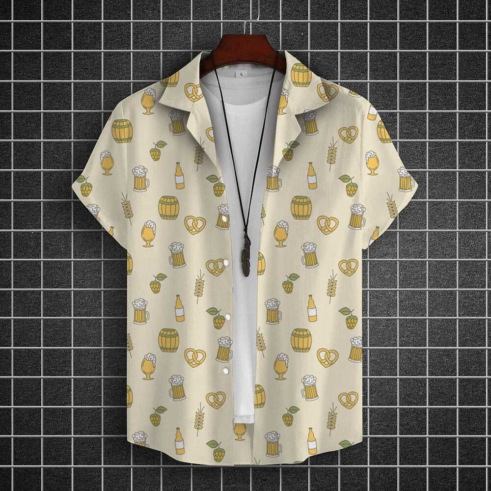 Mens Hawaiian Shirts 3D Print Intensive Beer Graphic Fashion Button Short Sleeve Lapel Streetwear Hawaiian Blouse Shirt for Men a09 M260305