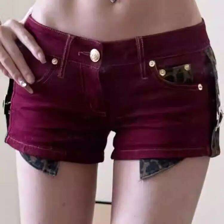 2026 Summer New Retro Red Leopard Print Splicing Super Shorts Women Sexy Low-rise Slim-fit Hot Pants XJ260305