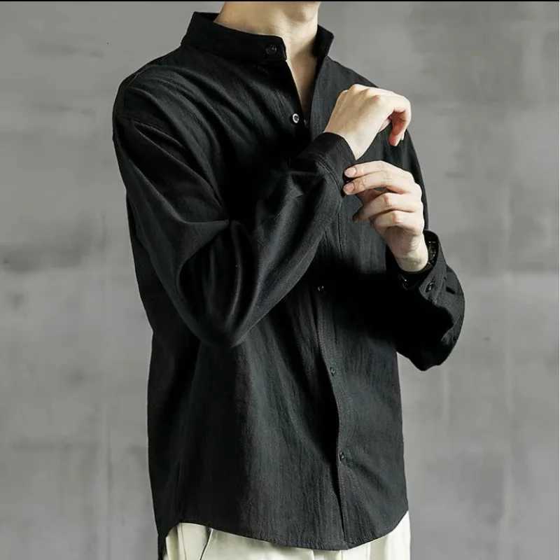 pring Autumn Mens Solid Color Long Sleeve Shirt Thin Casual Youth Summer Loose Cotton Linen Dress Blouse Outerwear M260305
