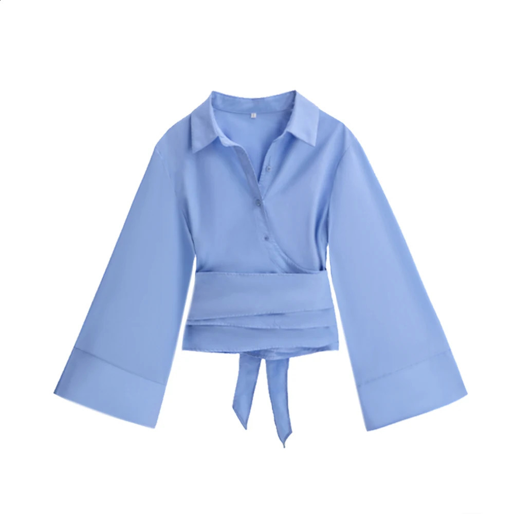 2025 Womens Fashion Casual Polo Neck Bow TieUp Short Edition Double Breasted Poplin Daily Work Shirt Elegant Gifts 260228