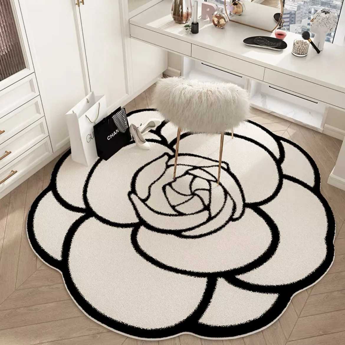 Camellia Special-shaped Crystal Velvet Luxury Mat for Bedroom Cloakroom Dressing Room StudyT260305