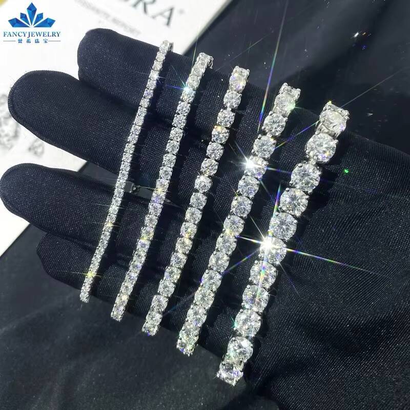 Custom Jewelry Hand Setting Vvs Moissanite Iced Out Tennis Chain 925 Sterling Silver Moissanite Tennis Chain