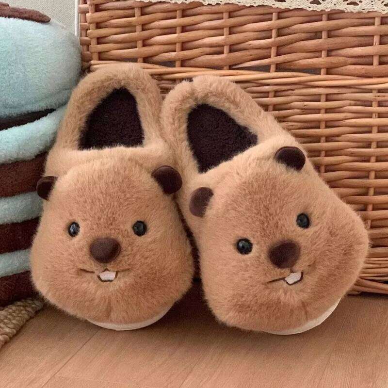 2026 New Indoor Fluffy Slippers For Women Men Winter Warm Shoes Soft Plush Cute Cartoon Style Couples Home Floor Cotton Slipper