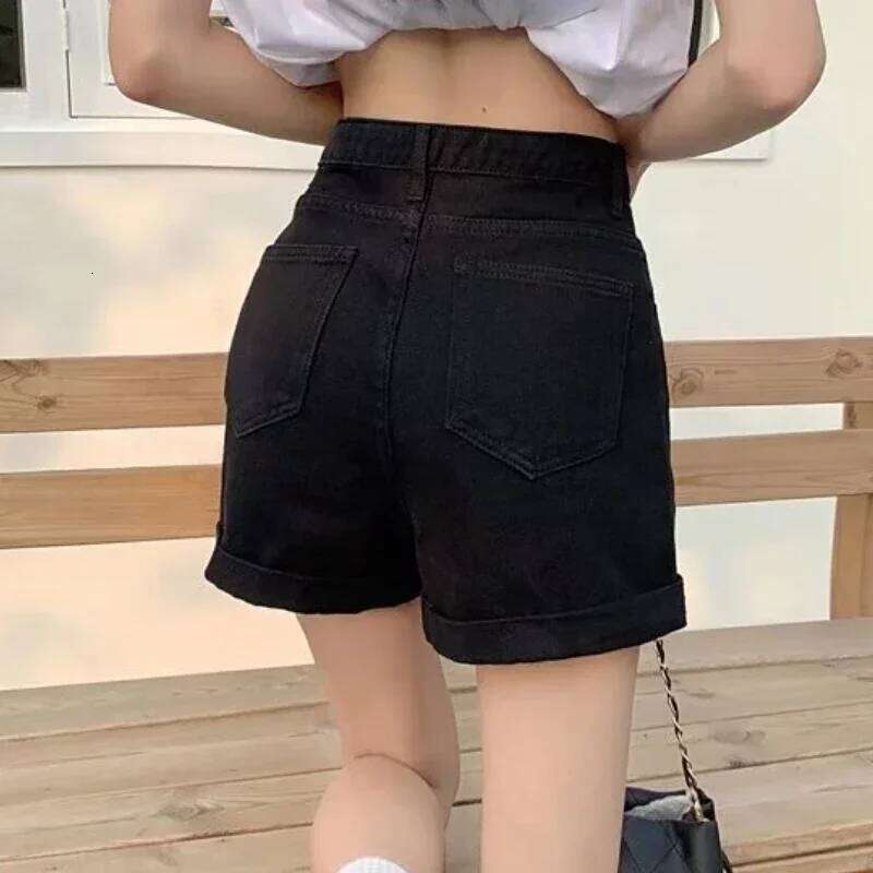 Spring Summer Denim Fashion Female Wide Leg Short Jeans Pant Women High Waist Black Casual Shorts Girls XJ260305