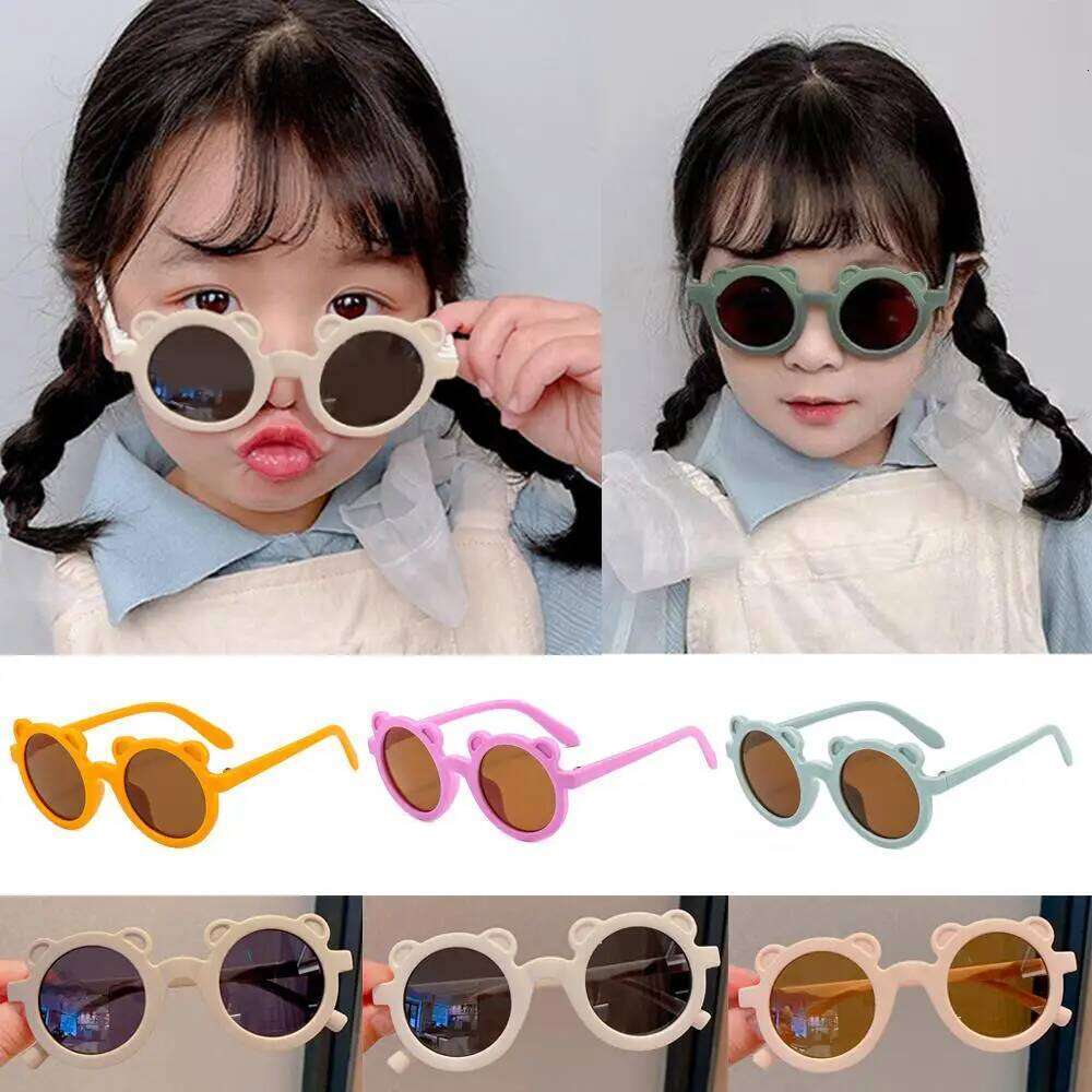 Kids Girls Boys Sun Glasses Cute Bear Ears Colorful Frame Sunglasses UV400 Protection Children Korean Decorative Mirror Z260304