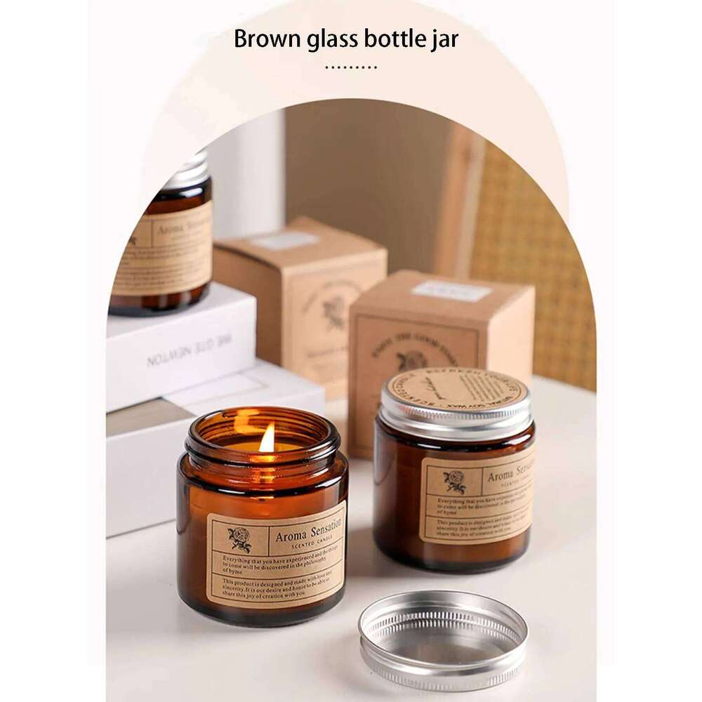 Essential oil scented candle in a tea-coloured bottle, incense for gifting, smokeless box, soy wax, festive gift W260304 W260305