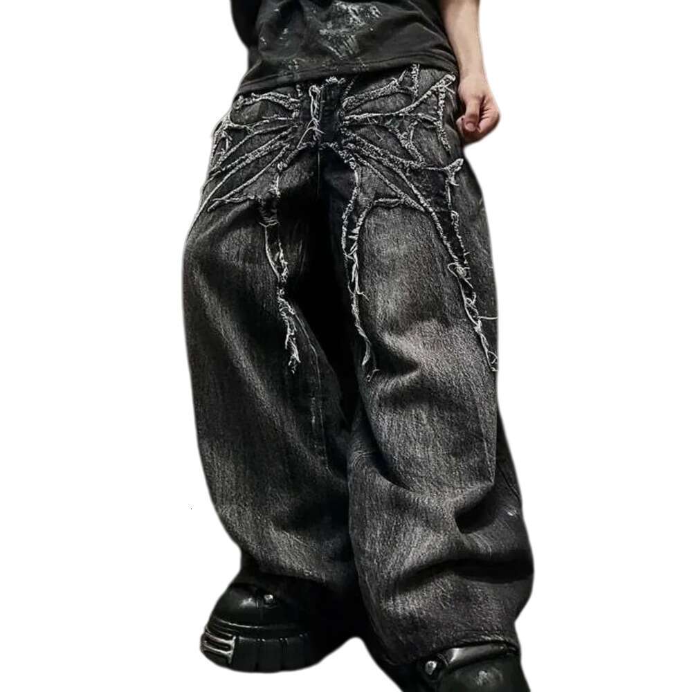Men's Jeans Y2K Baggy Vintage Splicing Embroidery Pattern High Quality Hip Hop Gothic Streetwear Men Women Casual Wide Leg Jeans Home Casual Men&