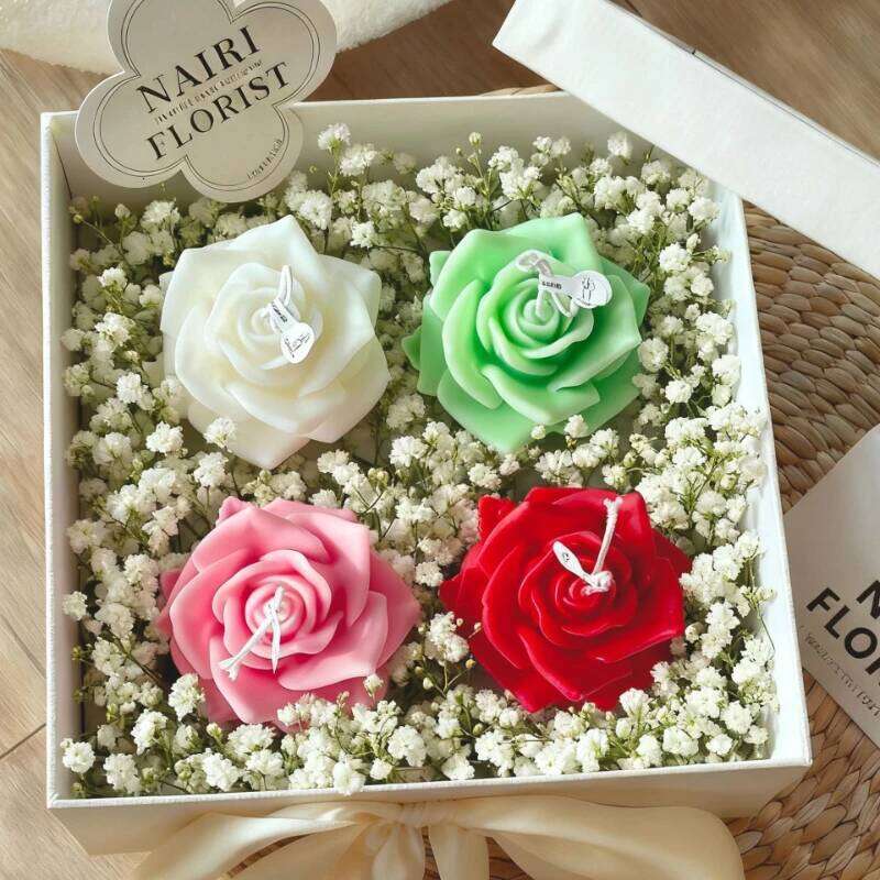 Rose Shaped Soy Wax Candles, Hand Decorated Smokeless, Ideal for Home Decoration, Valentine's Day, Birthdays and Wedding Gifts W260304 W260305