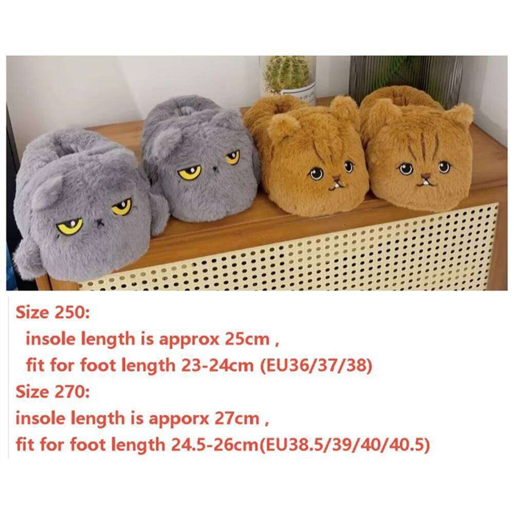 Cute Cartoon Cat Indoor Fluffy Slippers For Women Men Funny House Shoes Warm Faux Fur Anti-slip Couples Winter Home Cotton Shoe