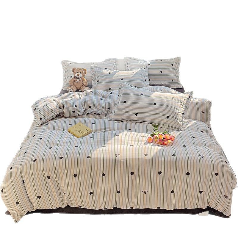 Thickened brushed four-piece for single students in dormitories, simple three-piece set with bed sheet and duvet cover, gift bedding wholesale 1