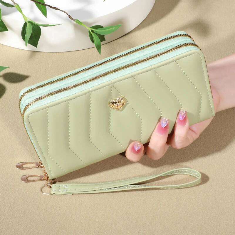 Chic Faux Leather Wallet Double Zipper Security Coin Purse & Card Slots - Fashionable Wristband Clutch for Everyday C260304