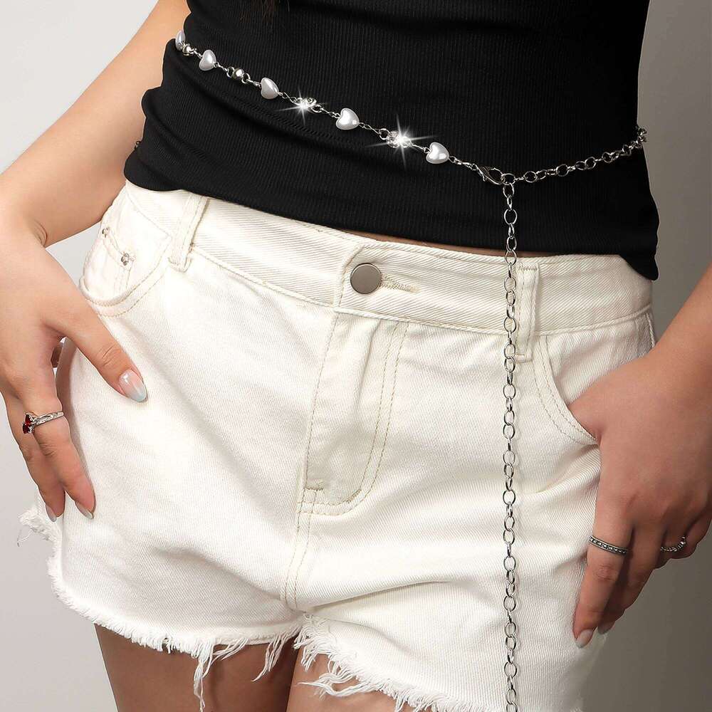 1pc Heart Shaped Rhinestone Metal Waist Chain Fashionable Unique Accessory for Dresses Versatile Dressy Belt S260304