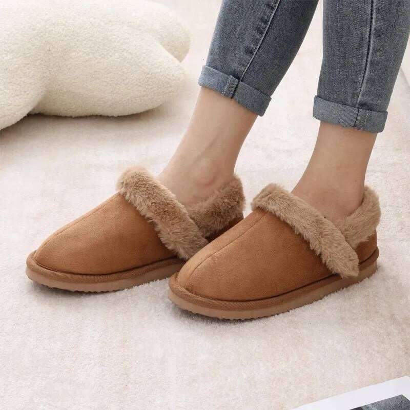 Kidmi New Women's Winter Fuzzy Cotton Shoes Outdoor Warm Memory Foam Non-Slip Snow Boots Lady Fashion Soft Casual House Slippers