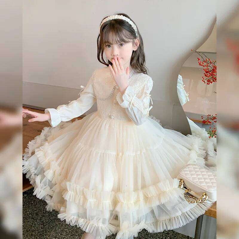 2025Girls Spring Autumn Winter New High-end Puffy Bow Princess Dress Z260304