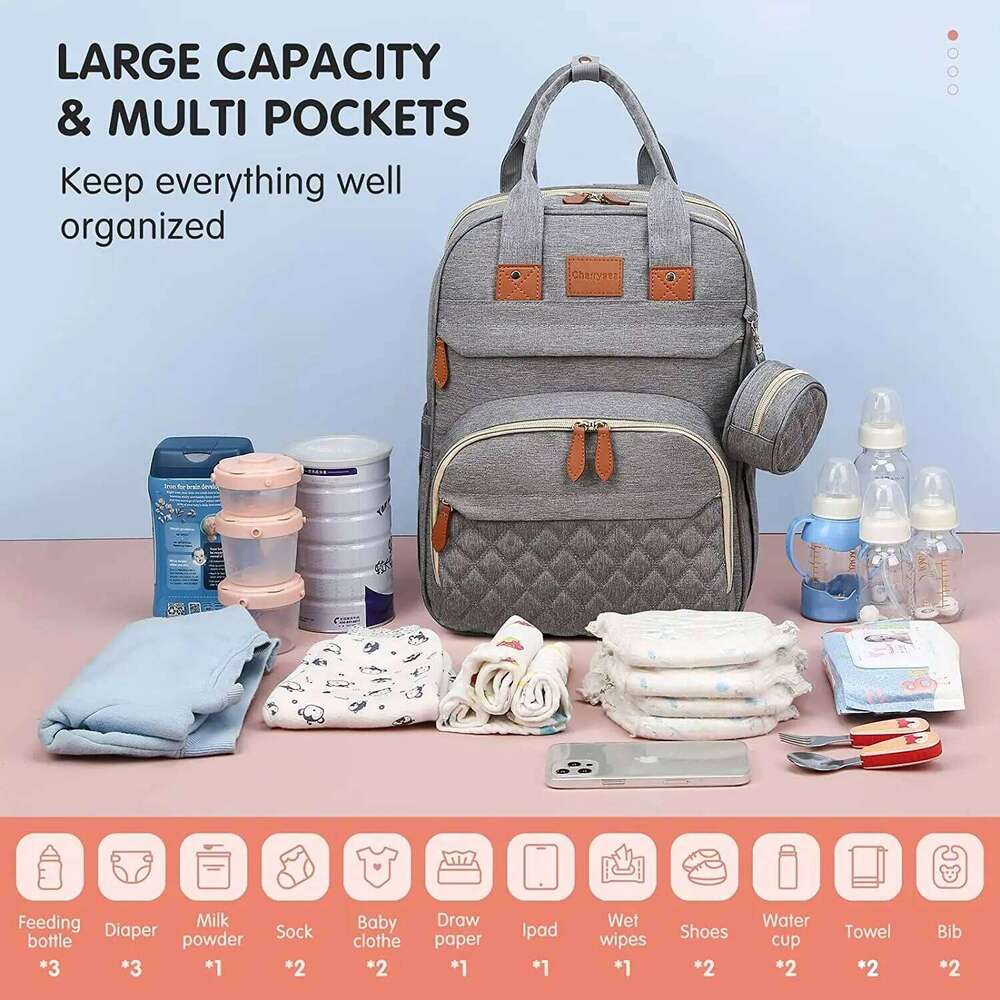 In 1 Foldable Baby Waterproof Travel USB Charge Diaper Bag Backpack with Changing Bed 3 types Z260304