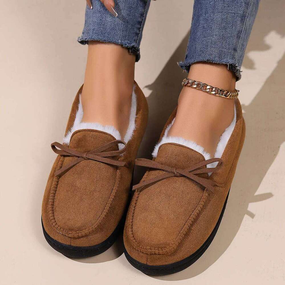 Kidmi Winter Fuzzy Cotton Casual Antiskid Outdoor Cute Bow Plush House Shoes Warm Cozy Fluffy Women Shoe