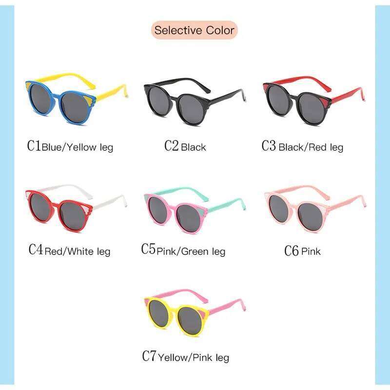 Children Polarization Sunglasses Kids Round Eye Subber Sunglass TR90 Sun For Girls Baby Cute Cat Ears Glasses UV400 Z260305