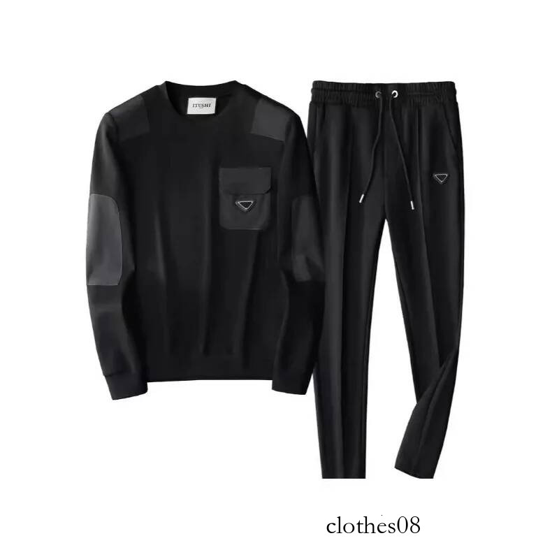 Minglu Auutmn Winter Sport Casual Male Sets Luxury Splicing Round Collar Men's Sweatshirts Elastic Waistband Man Sweatpants