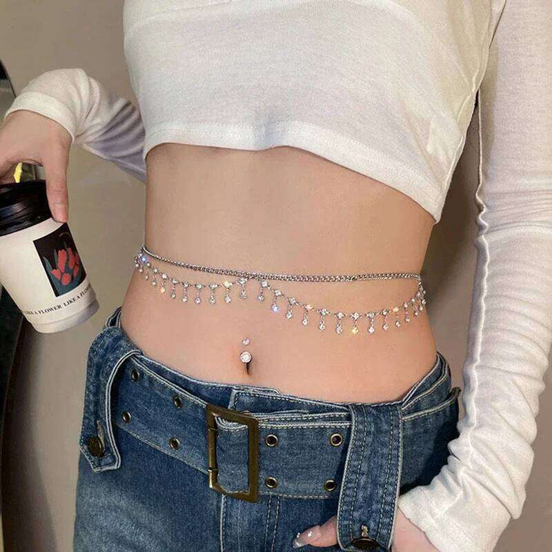 Luxury Sexy Rhinestone Star Tassel Pendant Waist Belly Belt Chain for Women Bikini Rave Beach Body Jewelry Gift Y2K Accessories S260304
