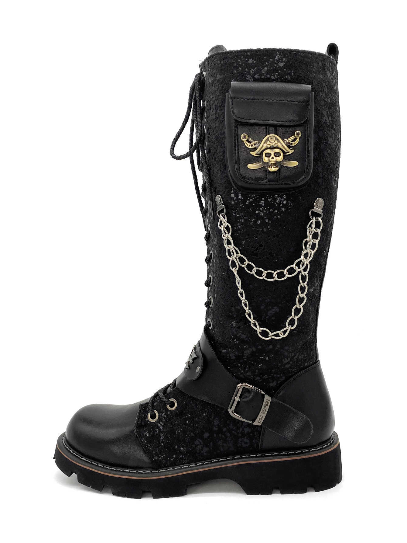 Men Knee Boots High Quality Fashion Motorcycle Boots Vintage Knight Boot Luxury Designer Shoes Black With Chain Decoration G02