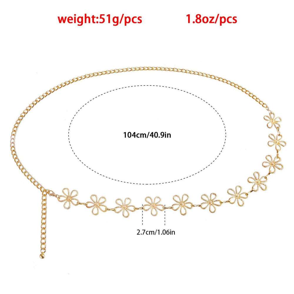 Punk Hip Hop Style All-match Flower Vintage Metal Womans For Dress Girls High Waist Chain Belt for Women S260304