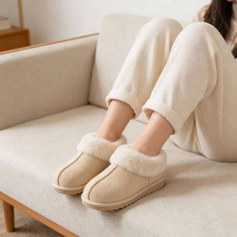 Kidmi Indoor Outdoor Women's Slippers with Fluffy Memory Foam and Suede Featuring Faux Fur Collar Plush Home Shoes for Women