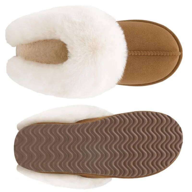 Kidmi Suede Plush House For Women Winter Fluffy Faux Fur Collar Soft Slippers High-density Memory Foam Indoor Shoes