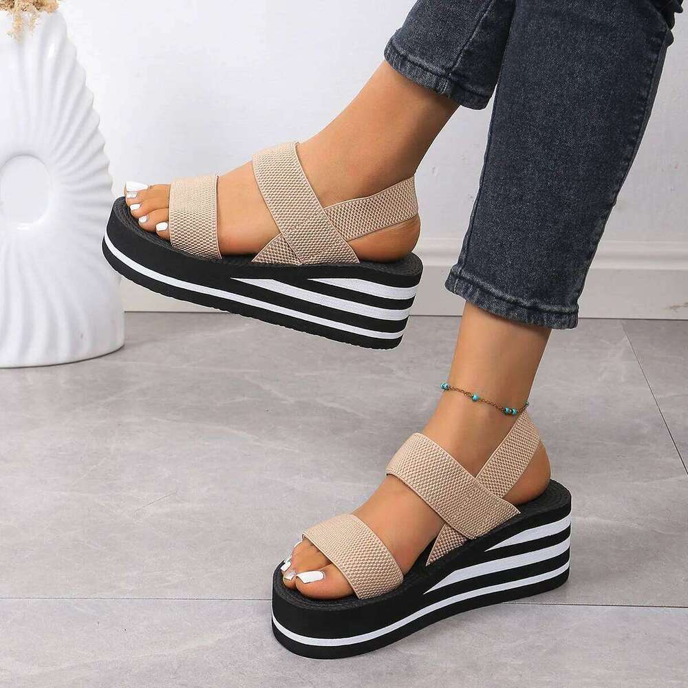 New Minimalist Slingback Wedge Sandals Summer Light Weight Shoes Striped Color Sole Thick Bottom Ladies Leisure Sandalias