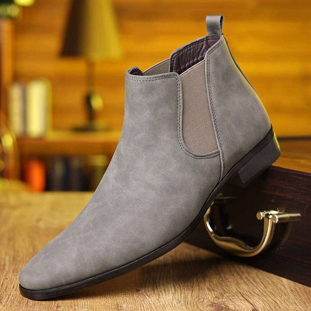 Designer New Suede Men's Pointed Business Casual Ankle Boot Fashion Male Winter Comfortable Chelsea Leather Shoes