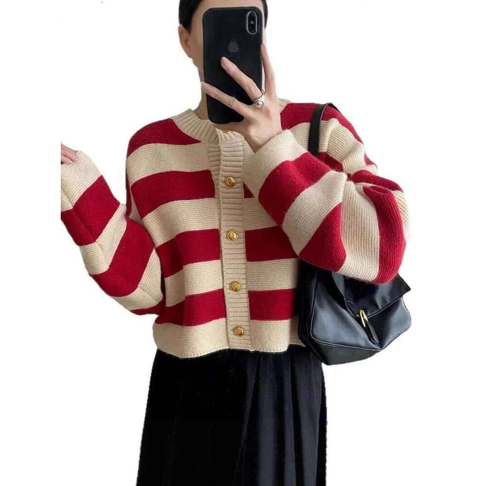 Cardigan Autumn/Winter Button Loose Sweater Jacket Women's High end Small Fragrant Striped Knitted Sweat XJ260305