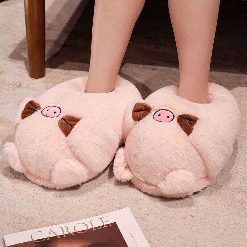 Women Home Floor Fluffy Slippers Winter Warm Cute Cartoon Animals Soft Faux Fur Couples Indoor House Bedroom Cotton Shoes