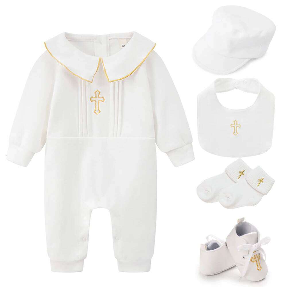 Golden Cross Baptism Sets for Infant Boys Girls 3 6 9 12 18 Months Baby First Christening 5 Pieces Costume Spring Unisex Clothes Z260304