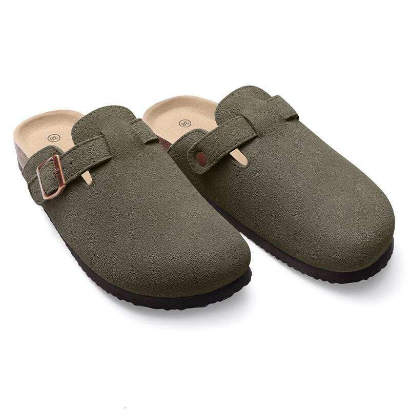 Kidmi Classic Genuine Suede Clogs Summer Men Beach Sandals Soft Nonslip Cork Slippers With Arch Support Slide