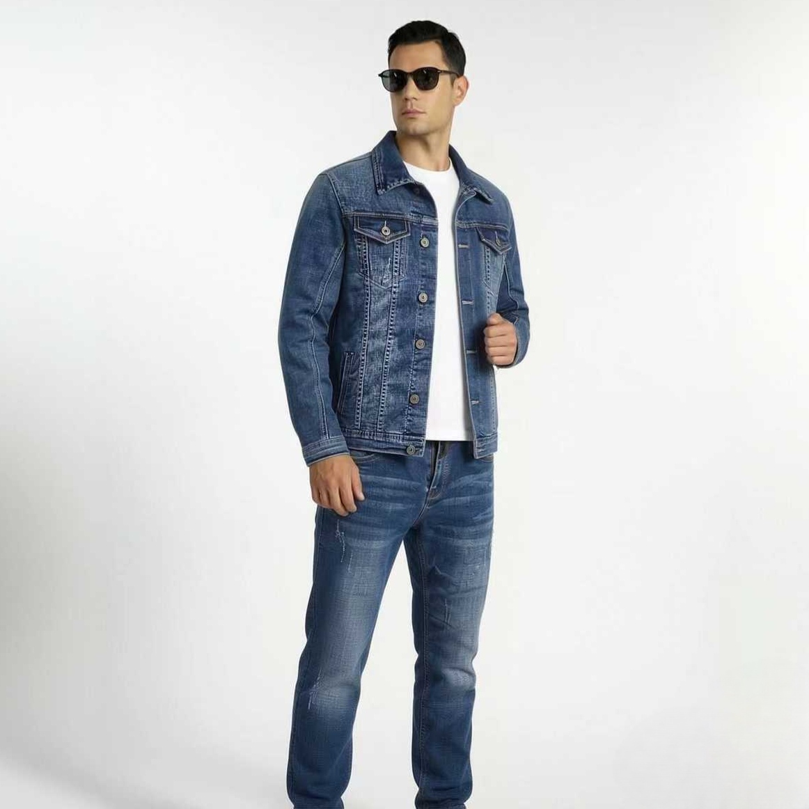 Men's Tracksuits Slim-Fit Denim Business Outfit Two Pieces Of Comfortable Stretch Fabric For Everyday Use Dark Blue Simple Design M-5XL