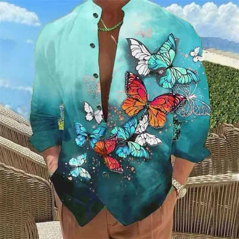 Mens Shirt 6-color Hawaiian 3D Mens Long Sleeved Shirt Butterfly Single Button Fashionable Casual Shirt M260305