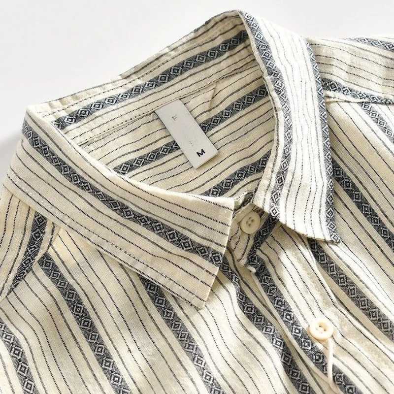 Japanese Striped New Retro Mens Trendy and Fashionable Loose Casual Shirt Long Sleeve Top Shirt Versatile Jacket M260305