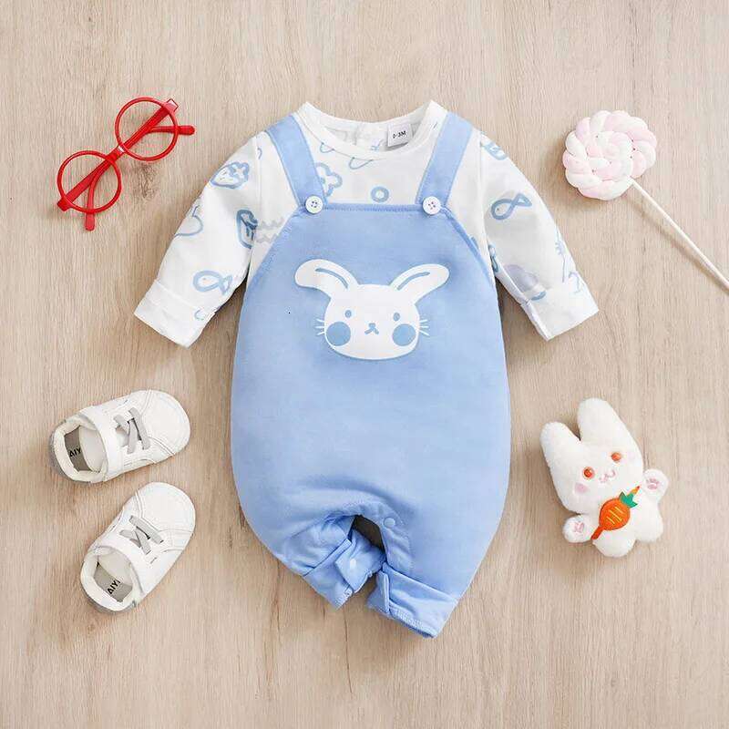 Autumn Long Sleeve Toddler Costume Onesie Newborn Baby Boy Girl Rabbit 0-18 Months Round Neck Soft Cartoon Bunny Romper Doodle Z260304