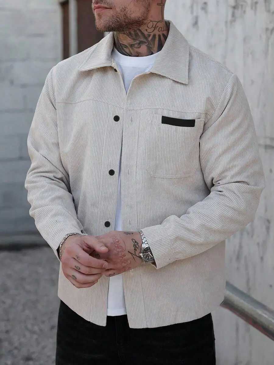 Japanese Style Corduroy Shirt Jacket Men Women Unisex Long Sleeve Oversized Shacket Clean Fit Casual Outerwear Spring Autumn Top M260305