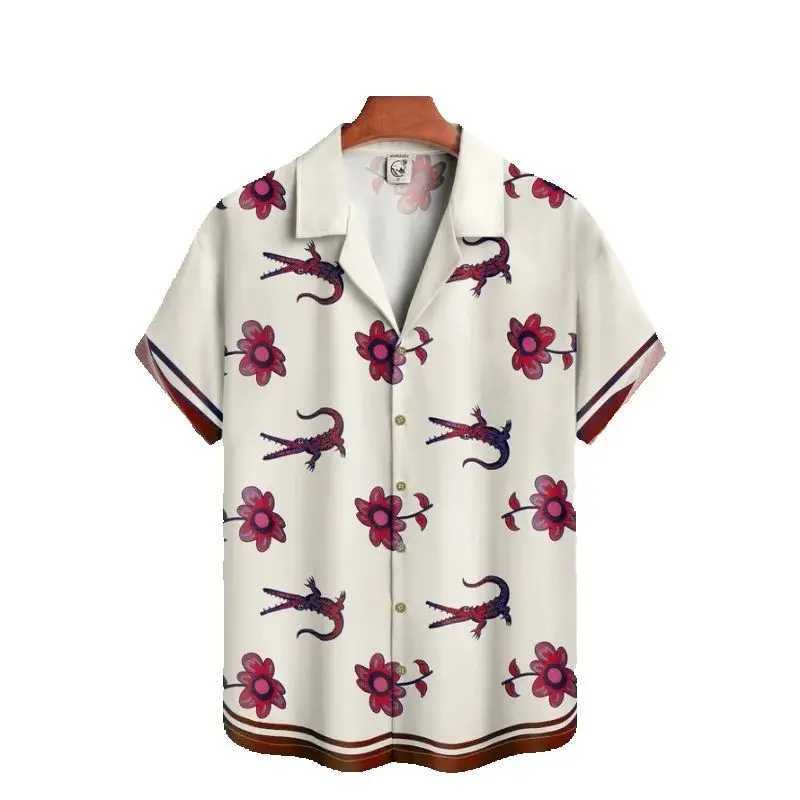 Summer Men Shirt Street Fashion Daily HAWaiian Shirts Cartoon Print Casual Loose Short Clothes SLeeve Beach Loose Tops M260305