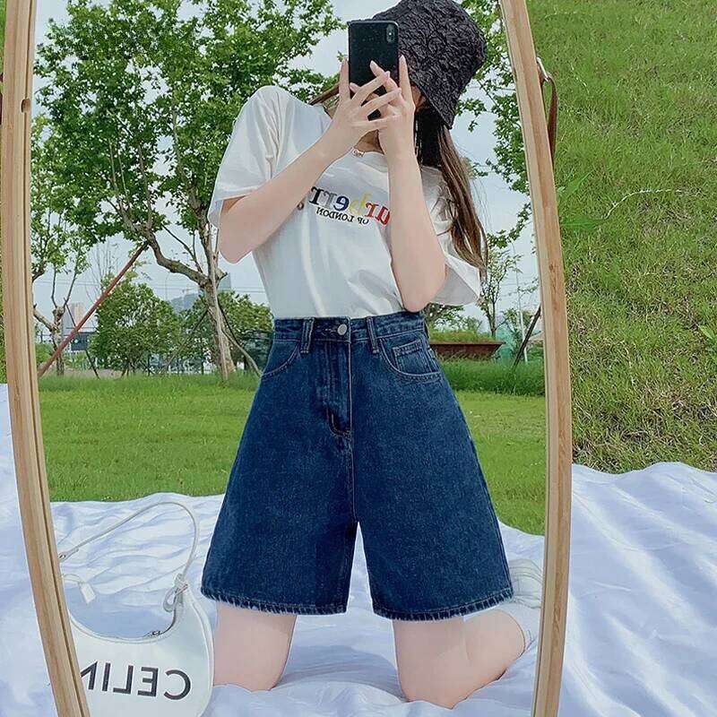 Women Denim High Waist Pants 2025 New Y2K Vintage Loose Knee Length Shorts Ladies Fashion Must Have Wide leg Jeans XJ260305