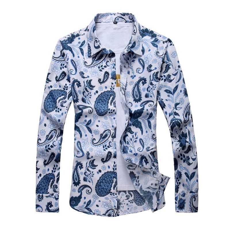 Spring and Autumn New Mens Long Sleeved Fashionable Printed Shirt Lapel Trendy Slim Fit Shirt M260305