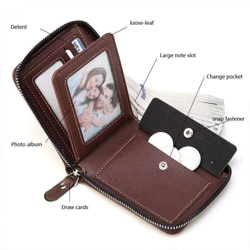 Personalised Name Zipper Bifold Leather Fashion Casual Card Short Wallet Men Window Case Purse Gift for Husband C260304