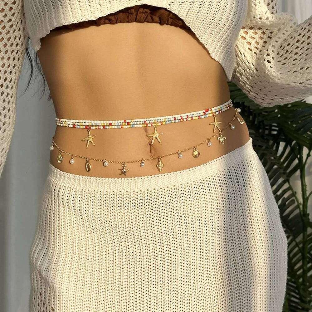 Minimalist Starfish Shell Conch Pendant Waist for Women Charm Sexy Beach Bikini Imitation Pearl Belly Chain Jewelry S260304
