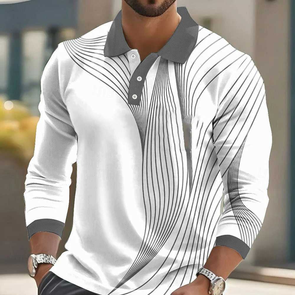 Mens Striped Print Shirt Long SLeeve Shirt Lapel Business Casual Formal Button 3D Autumn and Winter M260305