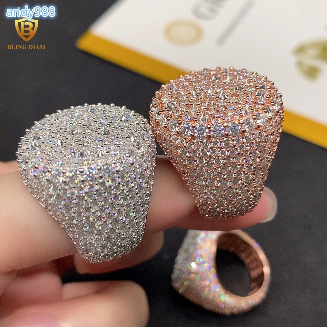 New Silver Rings Iced Out Moissanite Ring Round Brilliant Moissanite D Color VVS Fine Moissanite Jewelry Men Women GRA Certified