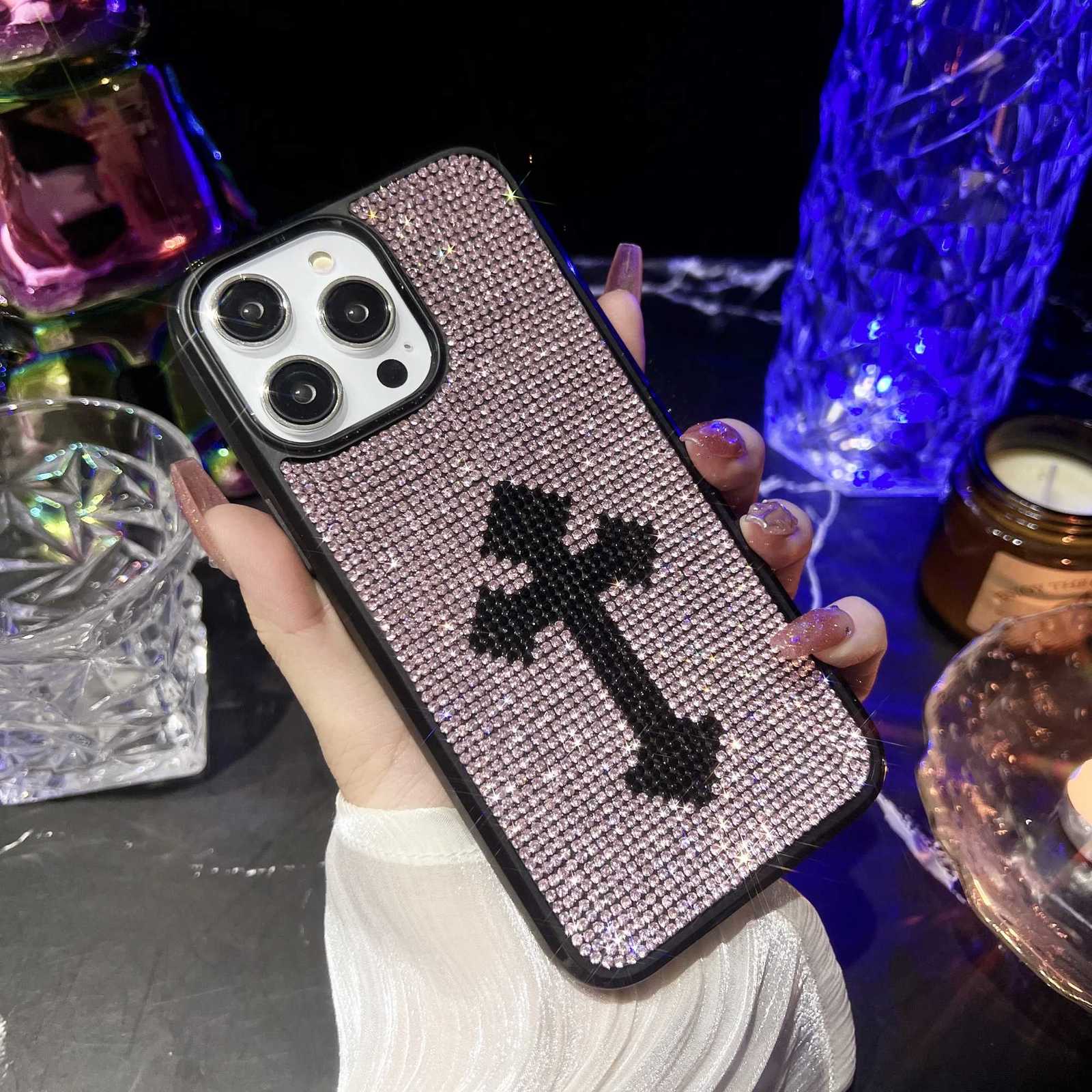 Chic Luxury Bling Gothic Cross Rhinestone Case For iPhone 16 15 14 13 12 11 Pro Max Plus | Shockproof Protective CoverT260305