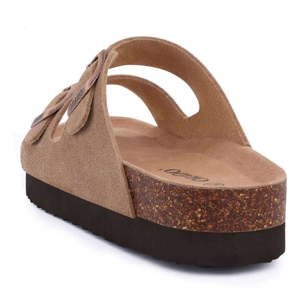 Kidmi New Double Buckle Cork Suede Men Slippers Outdoor Beach Slide Casual Soft Nonslip Sandals